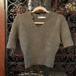 Zara top wool short sleeves, round